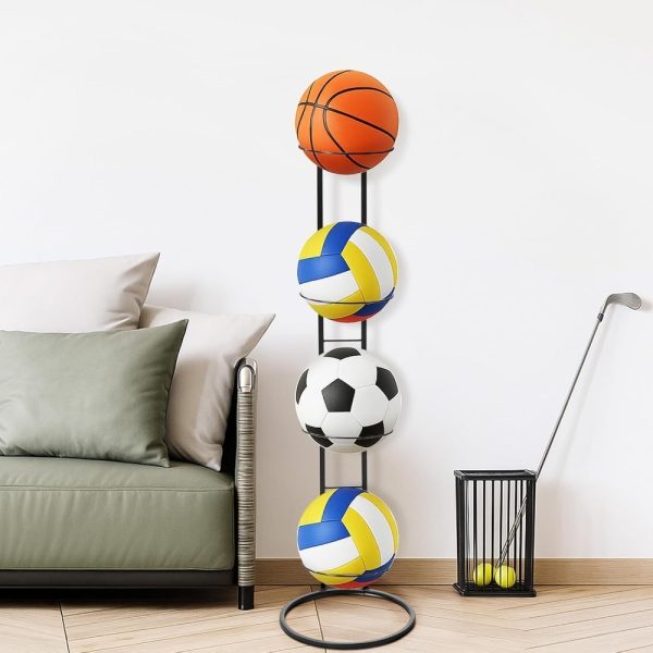 Ball Storage Rack 3/4 Tier Metal Ball Stand Ball Lockers Vertical Ball Rack Holder Room Outdoor Sports Equipment Organiser Football Stand for Basketball Football Volleyball etc (Black/White) - Image 30