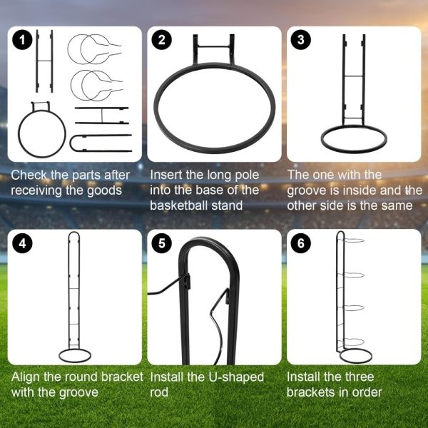Ball Storage Rack 3/4 Tier Metal Ball Stand Ball Lockers Vertical Ball Rack Holder Room Outdoor Sports Equipment Organiser Football Stand for Basketball Football Volleyball etc (Black/White) - Image 29