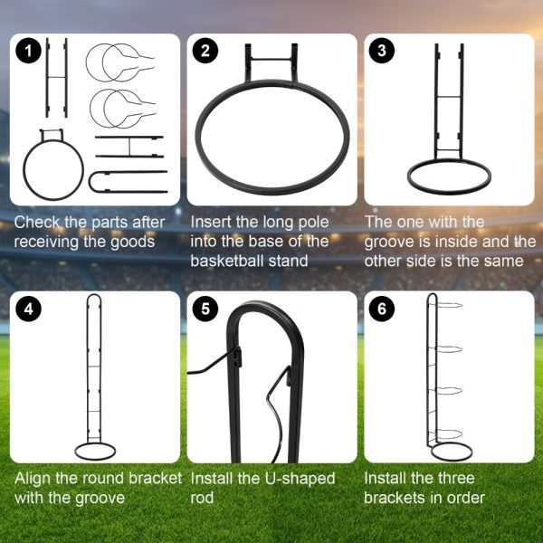 Ball Storage Rack 3/4 Tier Metal Ball Stand Ball Lockers Vertical Ball Rack Holder Room Outdoor Sports Equipment Organiser Football Stand for Basketball Football Volleyball etc (Black/White) - Image 11