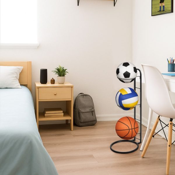 Ball Storage Rack 3/4 Tier Metal Ball Stand Ball Lockers Vertical Ball Rack Holder Room Outdoor Sports Equipment Organiser Football Stand for Basketball Football Volleyball etc (Black/White) - Image 12