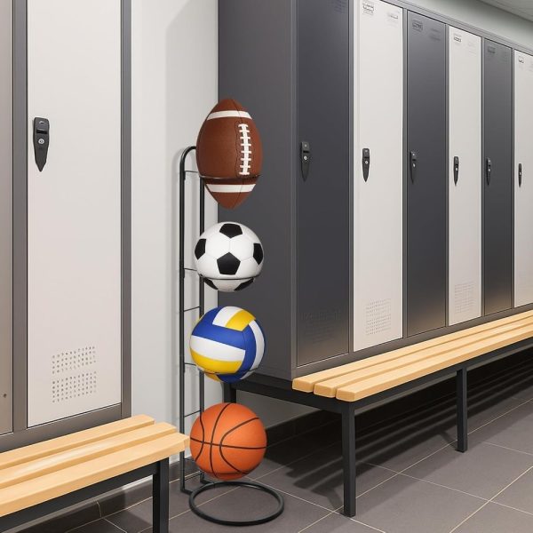 Ball Storage Rack 3/4 Tier Metal Ball Stand Ball Lockers Vertical Ball Rack Holder Room Outdoor Sports Equipment Organiser Football Stand for Basketball Football Volleyball etc (Black/White) - Image 31