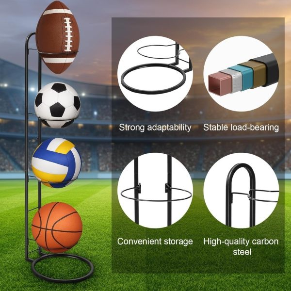 Ball Storage Rack 3/4 Tier Metal Ball Stand Ball Lockers Vertical Ball Rack Holder Room Outdoor Sports Equipment Organiser Football Stand for Basketball Football Volleyball etc (Black/White) - Image 28