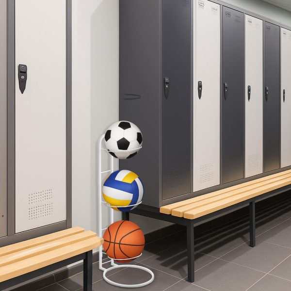 Ball Storage Rack 3/4 Tier Metal Ball Stand Ball Lockers Vertical Ball Rack Holder Room Outdoor Sports Equipment Organiser Football Stand for Basketball Football Volleyball etc (Black/White) - Image 23