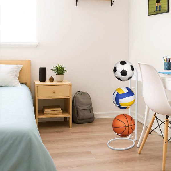 Ball Storage Rack 3/4 Tier Metal Ball Stand Ball Lockers Vertical Ball Rack Holder Room Outdoor Sports Equipment Organiser Football Stand for Basketball Football Volleyball etc (Black/White) - Image 22