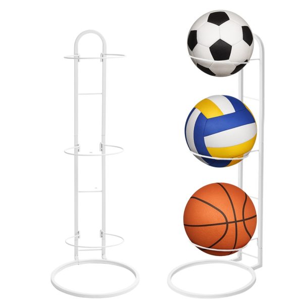 Ball Storage Rack 3/4 Tier Metal Ball Stand Ball Lockers Vertical Ball Rack Holder Room Outdoor Sports Equipment Organiser Football Stand for Basketball Football Volleyball etc (Black/White) - Image 24