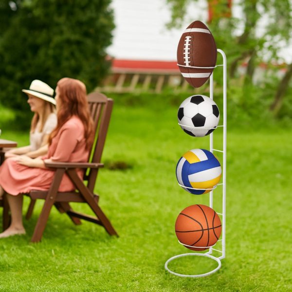Ball Storage Rack 3/4 Tier Metal Ball Stand Ball Lockers Vertical Ball Rack Holder Room Outdoor Sports Equipment Organiser Football Stand for Basketball Football Volleyball etc (Black/White) - Image 34
