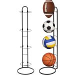 Ball Storage Rack 3/4 Tier Metal Ball Stand Ball Lockers Vertical Ball Rack Holder Room Outdoor Sports Equipment Organiser Football Stand for Basketball Football Volleyball etc (Black/White) - Image 32