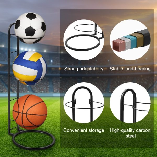 Ball Storage Rack 3/4 Tier Metal Ball Stand Ball Lockers Vertical Ball Rack Holder Room Outdoor Sports Equipment Organiser Football Stand for Basketball Football Volleyball etc (Black/White) - Image 14