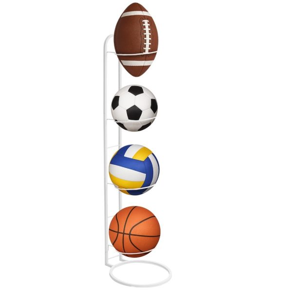 Ball Storage Rack 3/4 Tier Metal Ball Stand Ball Lockers Vertical Ball Rack Holder Room Outdoor Sports Equipment Organiser Football Stand for Basketball Football Volleyball etc (Black/White) - Image 35