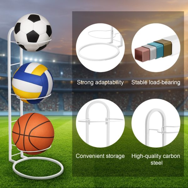 Ball Storage Rack 3/4 Tier Metal Ball Stand Ball Lockers Vertical Ball Rack Holder Room Outdoor Sports Equipment Organiser Football Stand for Basketball Football Volleyball etc (Black/White) - Image 15