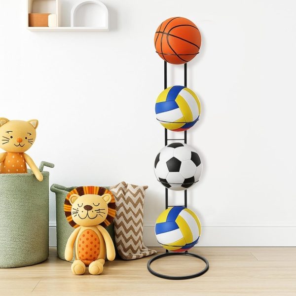 Ball Storage Rack 3/4 Tier Metal Ball Stand Ball Lockers Vertical Ball Rack Holder Room Outdoor Sports Equipment Organiser Football Stand for Basketball Football Volleyball etc (Black/White) - Image 27