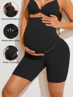 1 Pack Women's High-Waisted Maternity Shorts - Tummy Control Pregnancy Shorts with Postpartum Belly Support, Seamless Nursing ShortsWith Elastic Waistband & Back Panel - All-Season Prenatal Workout & Casual Attire (Breastfeeding-Friendly) - Image 3