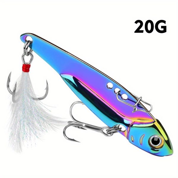 [Colorful VIB Fishing Lure] PROBEROS Colorful Vibration Sequin Long Casting VIB Fishing Lure | 1pc 5g-20g Artificial Bass Bait Sinking Spinner Spoon Swimbait with Artificial Feathers - Image 3