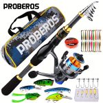 PROBEROS Fishing Rod Reel Combo Kit, Including Spinning Reel, 1.5m-2.4m/4.9ft-7.9ft Fishing Pole, Fishing Line, Artificial Bionic Lure, Sinker Hooks Full Set with Storage Bag