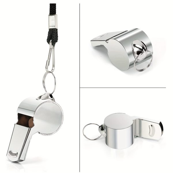 2pcs Stainless Steel Whistles/Ultra-Loud Round Whistles for Referees, Coaches, Outdoor Sports, Hiking & Climbing/Black Braided Cord/Durable Metal Design for Visibility & Durability, Hiking Accessories, Sleek Metallic Finish, Robust Construction - Image 6