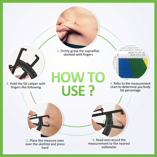 [Accurate Body Caliper] Accurate 1pc Body Caliper & Measurement Chart Combo - Durable ABS Material, Easy-to-Use Skinfold Tool for Men & Women with Anti-Skid Grip, Perfect for Home Gym or DIY Fitness Tracking - Image 2