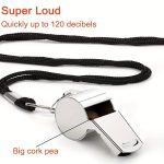 2pcs Stainless Steel Whistles/Ultra-Loud Round Whistles for Referees, Coaches, Outdoor Sports, Hiking & Climbing/Black Braided Cord/Durable Metal Design for Visibility & Durability, Hiking Accessories, Sleek Metallic Finish, Robust Construction - Image 5
