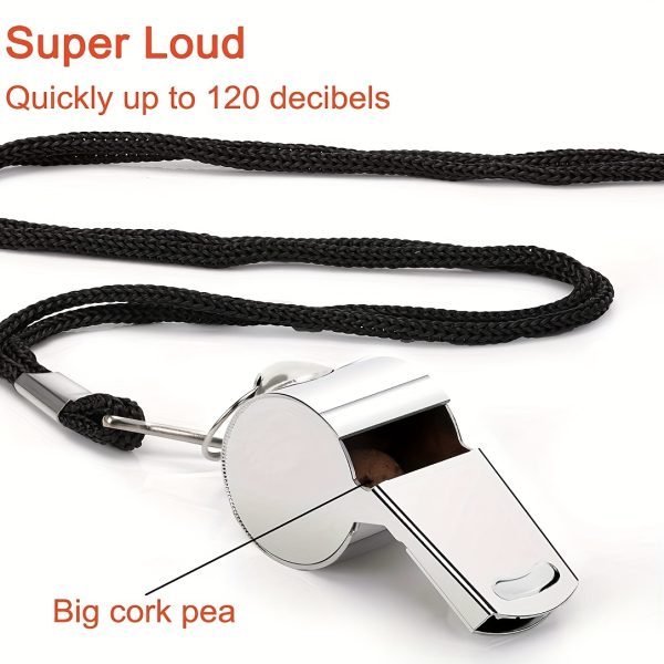 2pcs Stainless Steel Whistles/Ultra-Loud Round Whistles for Referees, Coaches, Outdoor Sports, Hiking & Climbing/Black Braided Cord/Durable Metal Design for Visibility & Durability, Hiking Accessories, Sleek Metallic Finish, Robust Construction - Image 5
