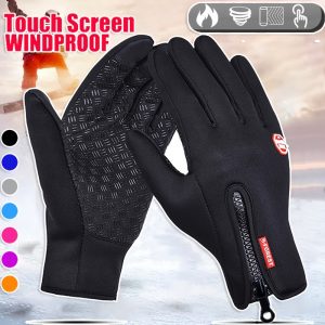 1 Double warm winter outdoor sports Men's and Women's fleece touchscreen thermal cycling windproof gloves, with zipped closure, suitable for motorcycles, running, fishing, hiking - compatible with smartphones/tablets - warm grip gloves designed