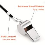 2pcs Stainless Steel Whistles/Ultra-Loud Round Whistles for Referees, Coaches, Outdoor Sports, Hiking & Climbing/Black Braided Cord/Durable Metal Design for Visibility & Durability, Hiking Accessories, Sleek Metallic Finish, Robust Construction - Image 4