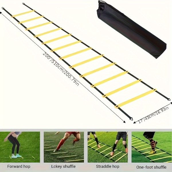 Agility Ladder Set with 12 Marker Discs, Soccer Training Rope Ladder, Obstacle Course, Fitness Agility Speed Ladder, Jumping Grid Ladder Set, Ball Training Equipment - Image 5