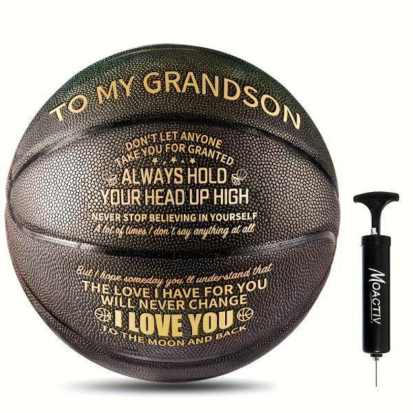 MOACTIV Grandson Basketball with Inspirational Message - Blue, International Size, Perfect Gift for Youngsters, Includes Pump, Basketball Gifts for Grandson - Image 5