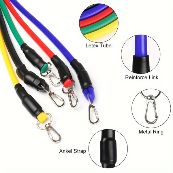 11pcs TPE Resistance Bands Set with Door Anchor, Handles, Ankle Straps, Carry Bag - Uncharged, No Battery Needed - Ideal for Home Gym, Fitness, Yoga & Pilates - Suitable for Beginners - Image 2