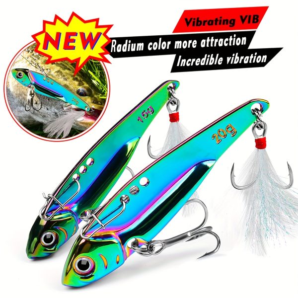 [Colorful VIB Fishing Lure] PROBEROS Colorful Vibration Sequin Long Casting VIB Fishing Lure | 1pc 5g-20g Artificial Bass Bait Sinking Spinner Spoon Swimbait with Artificial Feathers - Image 4