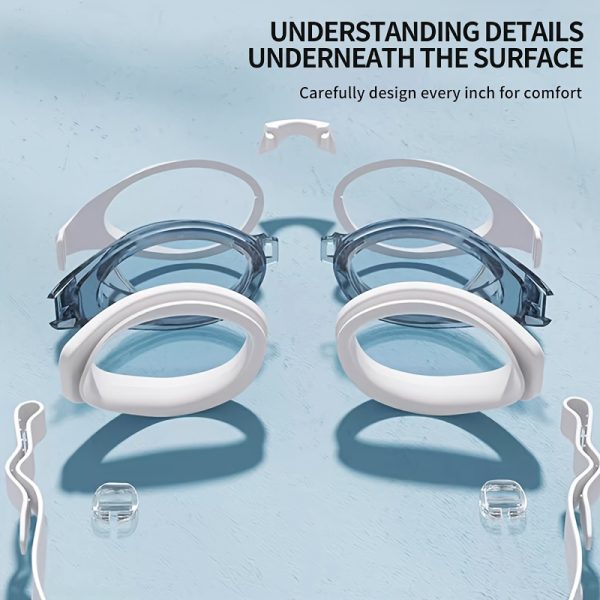 [Anti-Fog | Waterproof] Professional HD Anti-Fog Waterproof 1 Pair Swimming Goggles | Comfortable, Replaceable Nose Bridge, White Frame with Clear Vision | Ideal for Men & Women Swimming - Image 6