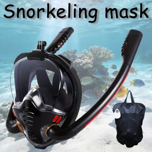 1 Full Face Snorkeling Mask | Adult Swimming Gear, 180 Degree Panoramic Dual Tube Mask with Camera Mount, PC Material - BOKEFA