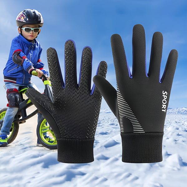1pc Winter Snowy Youngsters' Gloves - Warm Fleece-Lined, Thickened Design for Boys & Girls, Five-Finger Use with Ribbed Cuff & Cut-Out Handles, Perfect for Skiing, Cycling & Outdoor Play (Mixed Colors), Youngsters Winter Gloves, Sleek Youngsters'S Gear - Image 4