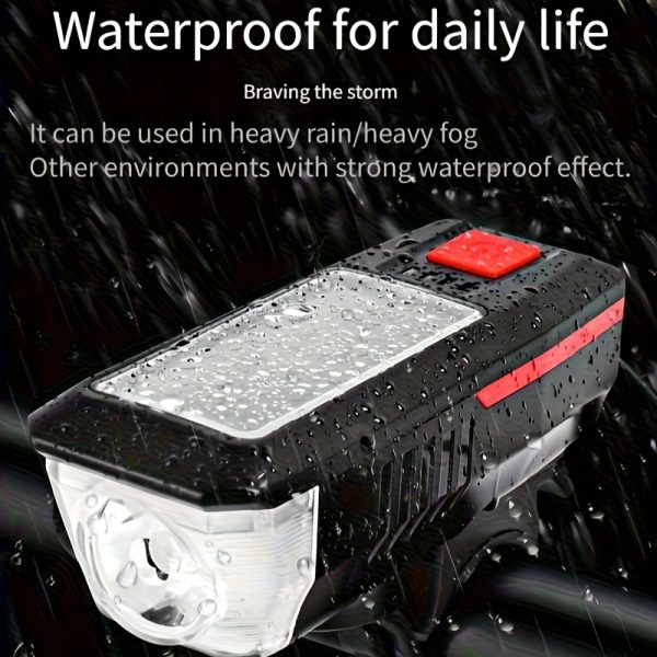 1pc Solar Powered Bicycle Horn Light With Power Indicator, T6 Bright LED Front Light, USB Rechargeable, High-Decibel Horn, Multiple Light Modes (350/200 Lumens) - Image 9