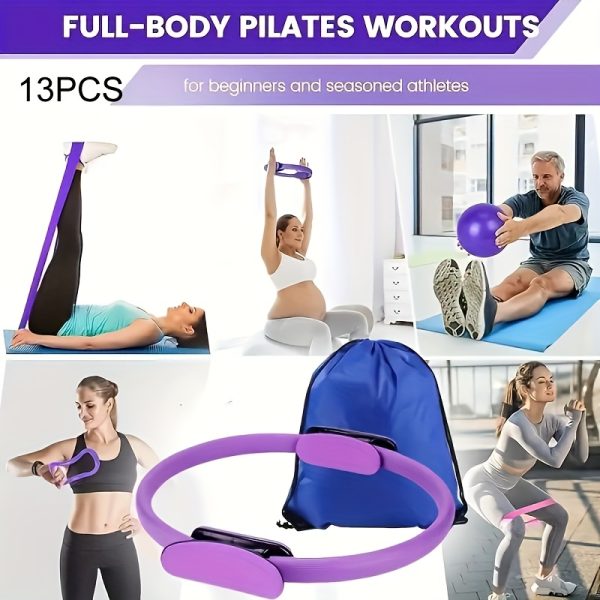 This 13pcs Strength Training Set Made of PP Material Is Suitable for Home Workouts, Featuring a 9.8-Inch Pilates Ball, a 12-Inch Yoga Ring, And Resistance Bands, Designed for Women - Image 6