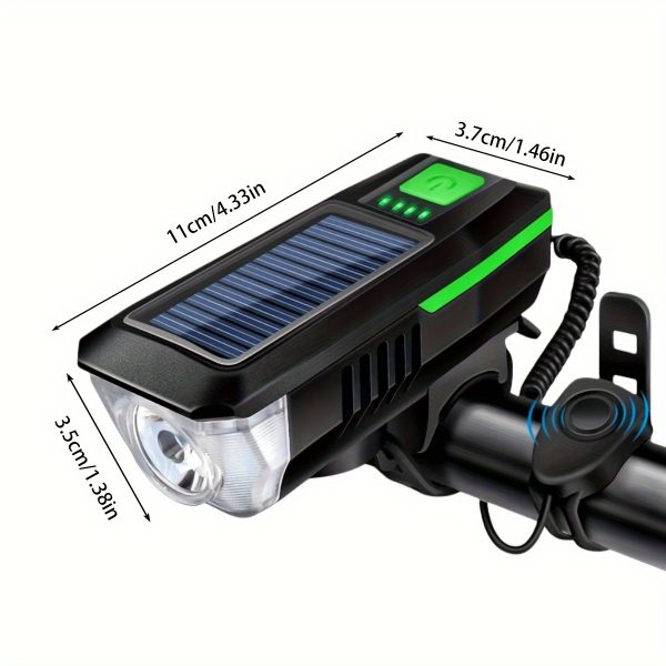 1pc Solar Powered Bicycle Horn Light With Power Indicator, T6 Bright LED Front Light, USB Rechargeable, High-Decibel Horn, Multiple Light Modes (350/200 Lumens) - Image 10