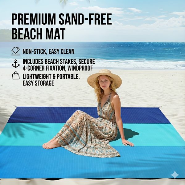 Extra Large Lightweight Beach Blanket | Outdoor Picnic Mat for 2-8 People, Ideal for Traveling, Camping, and Hiking - Summer Polyester Fabric - Image 2