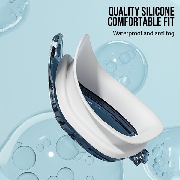 Adult high-definition swimming goggles, made of durable PC material, leak proof, with non fogging lenses and a frame design that provides a wide field of view. Available in black, white, and blue, unisex - Image 4