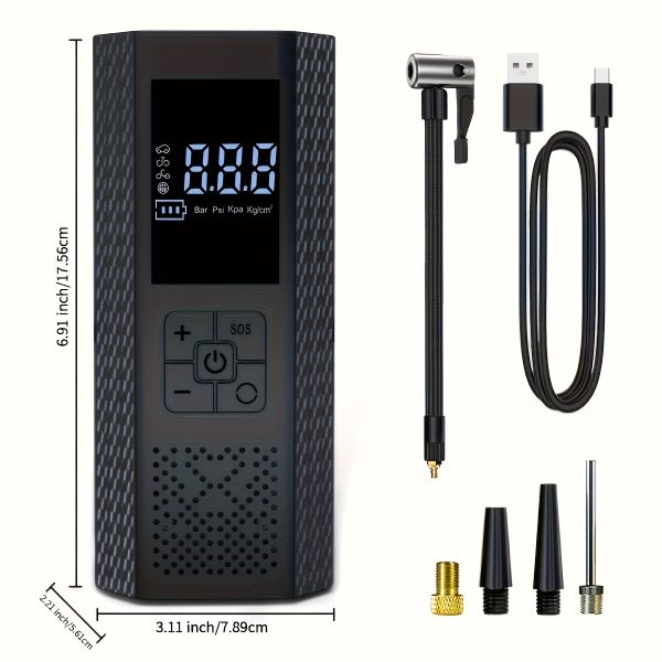 Portable Tire Inflator, 150PSI Air Compressor with Pressure Gauge & LED Light, 3X Fast One-Button Smart Cordless Pump for Cars, Motorcycles, Bikes, Balls, and More - Image 3