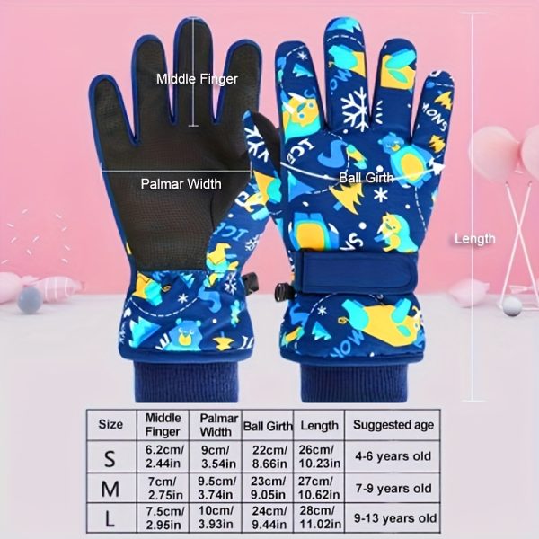 Ski Gloves, Christmas And New Year Gifts, Cute Printed Polar Lining Thickened Warm And Windproof Adjustable Wristband, Unisex Outdoor Gloves S/M/L Multicolor. - Image 2