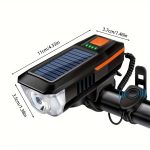 1pc Solar Powered Bicycle Horn Light With Power Indicator, T6 Bright LED Front Light, USB Rechargeable, High-Decibel Horn, Multiple Light Modes (350/200 Lumens) - Image 2