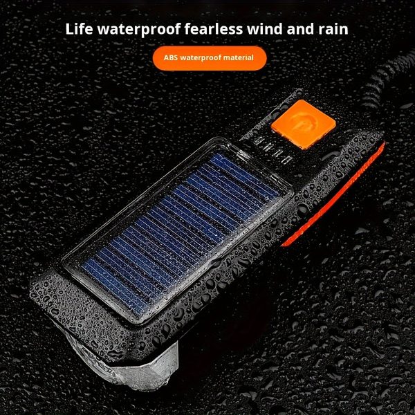 1pc Solar Powered Bicycle Horn Light With Power Indicator, T6 Bright LED Front Light, USB Rechargeable, High-Decibel Horn, Multiple Light Modes (350/200 Lumens) - Image 12