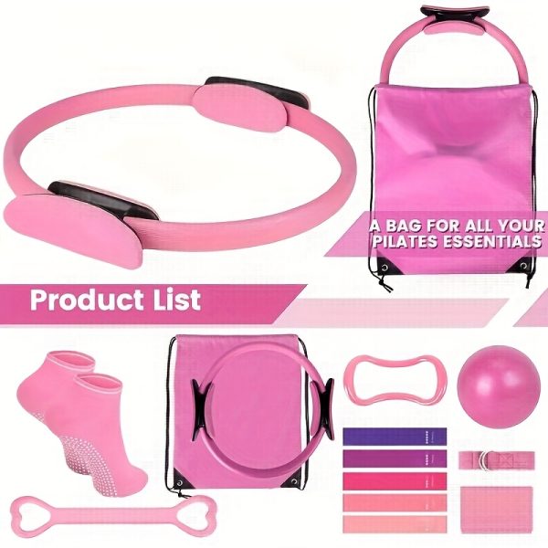 This 13pcs Strength Training Set Made of PP Material Is Suitable for Home Workouts, Featuring a 9.8-Inch Pilates Ball, a 12-Inch Yoga Ring, And Resistance Bands, Designed for Women - Image 2