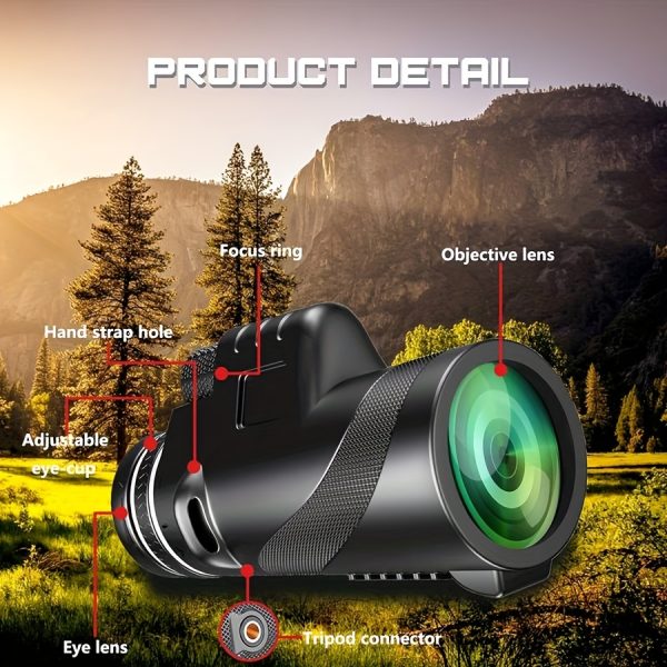 10x50 Portable HD High-Power Monocular Telescope, Extra-Large Objective Lens, Rubber Grip, Manual Focus - Perfect for Bird Watching, Concerts, Outdoor Camping, and Travel - Ideal Gift for Men, Perfect Holiday Gift, Father's Day Gift - Image 4