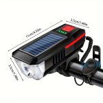1pc Solar Powered Bicycle Horn Light With Power Indicator, T6 Bright LED Front Light, USB Rechargeable, High-Decibel Horn, Multiple Light Modes (350/200 Lumens) - Image 5