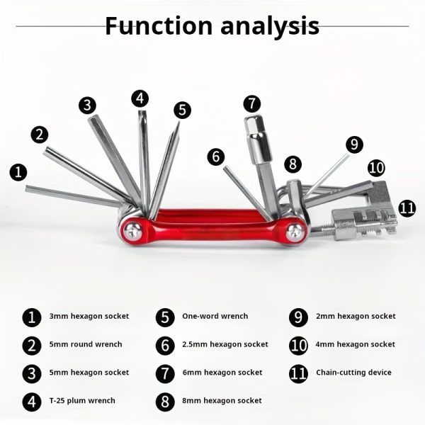 11-in-1 Multi-Function Bicycle Repair Kit, Mountain Bike Wrench, Screwdriver, Chain Hex Spoke, Bicycle Tools, Bike Repair Tool Set - Image 4