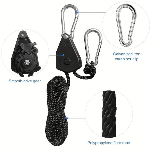 [2pcs Adjustable Ratchet Hangers] 2pcs Adjustable 8 Inch Reinforced Ratchet Hangers | Hanging Ratchet for Tent Grow Plant Lamp Rope Ratchet Hanger Pulley Hook - Image 2