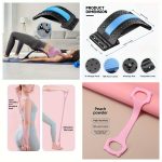 2pcs set of 3-level adjustable back stretcher and multifunctional yoga resistance band - multi-level spinal support plate, elastic waistband for open back and shoulder stretching, suitable for home gym, yard or outdoor use