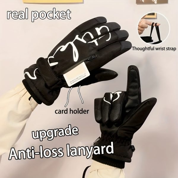 Winter skiing gloves, warm snow gloves, thick and fashionable, suitable for both men and women in outdoor sports, with pockets that are not afraid of rain and snow, easy to clean, high-quality skiing equipment, reinforced stitching - Image 9