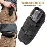 1/2pcs Tactical Flashlight Pouch Holster (with 360° Rotatable Belt Clip), Mobile Flashlight Holder installed on shoulders, thighs, arms, and waist.