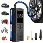 Portable Tire Inflator, 150PSI Air Compressor with Pressure Gauge & LED Light, 3X Fast One-Button Smart Cordless Pump for Cars, Motorcycles, Bikes, Balls, and More
