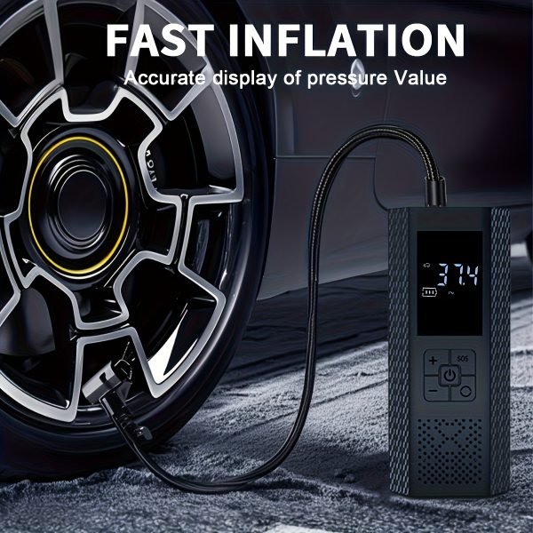 Portable Tire Inflator, 150PSI Air Compressor with Pressure Gauge & LED Light, 3X Fast One-Button Smart Cordless Pump for Cars, Motorcycles, Bikes, Balls, and More - Image 6
